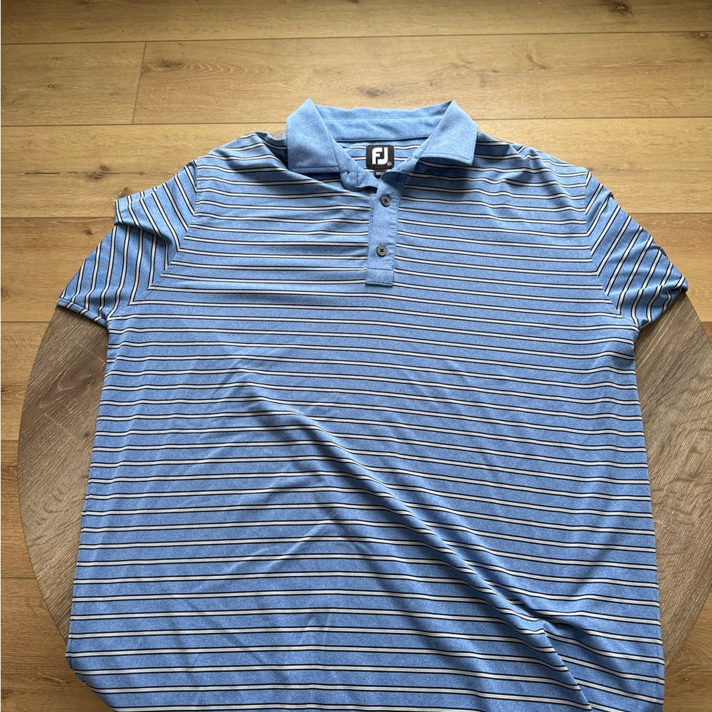 FootJoy Men's Blue and White Striped Polo Shirt